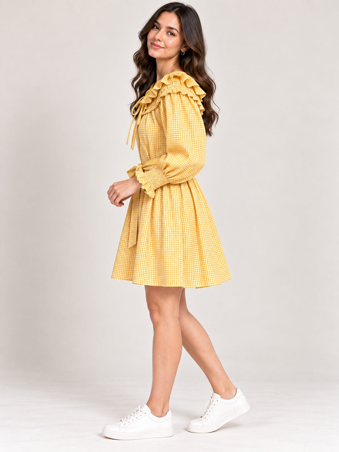 Yellow Checked Cotton Dress