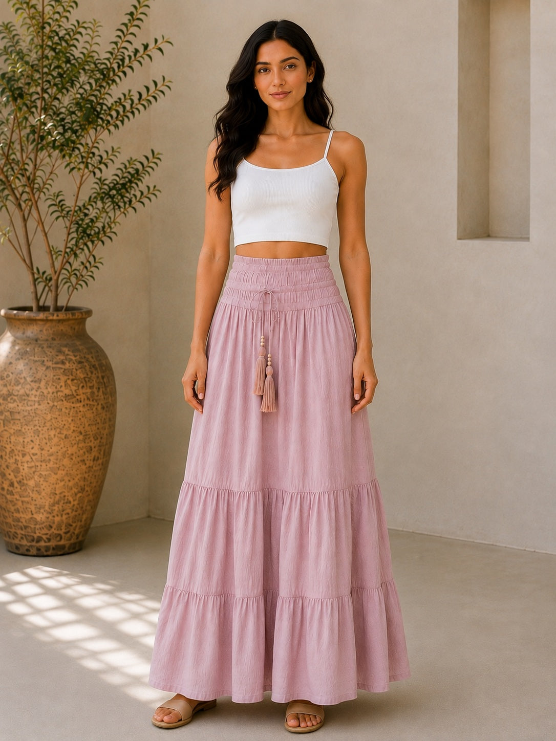 Pink Tiers Long Skirt