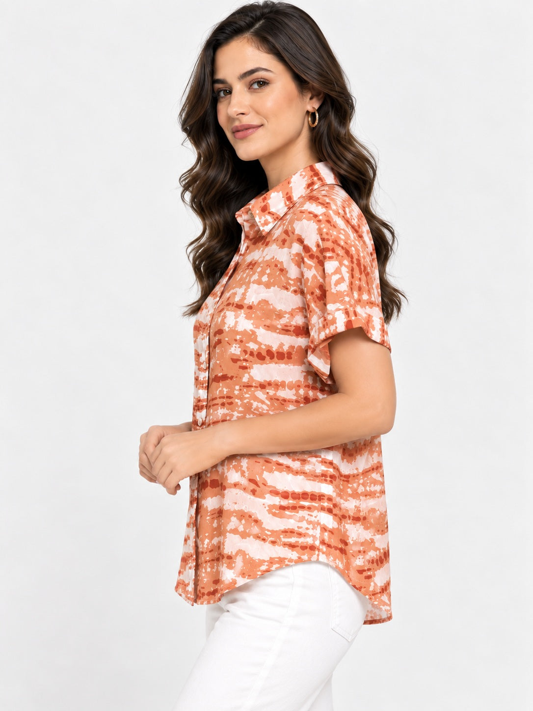 Lush Orange Printed Geargette Shirt