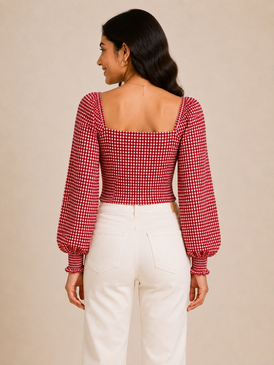 Red Checked Knotted Top
