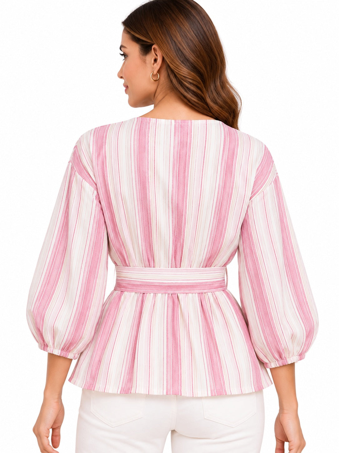 Pink Striped Wrap Top