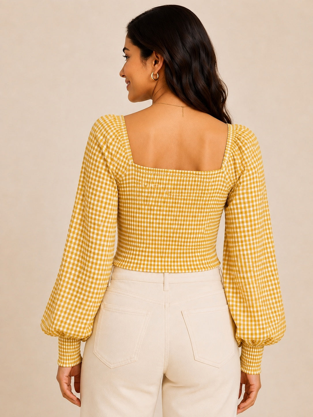 Yellow Checked Knotted Top