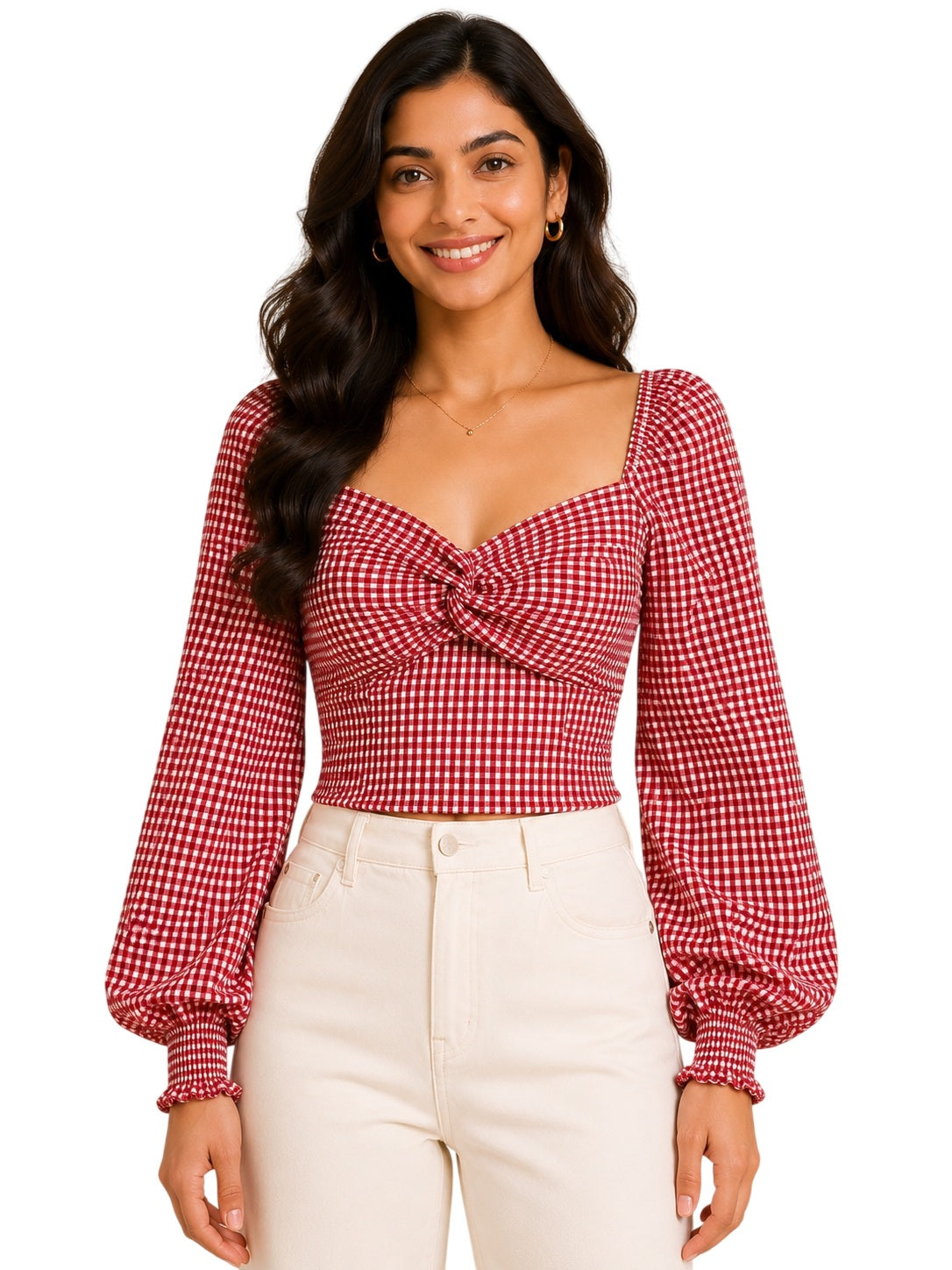 Red Checked Knotted Top