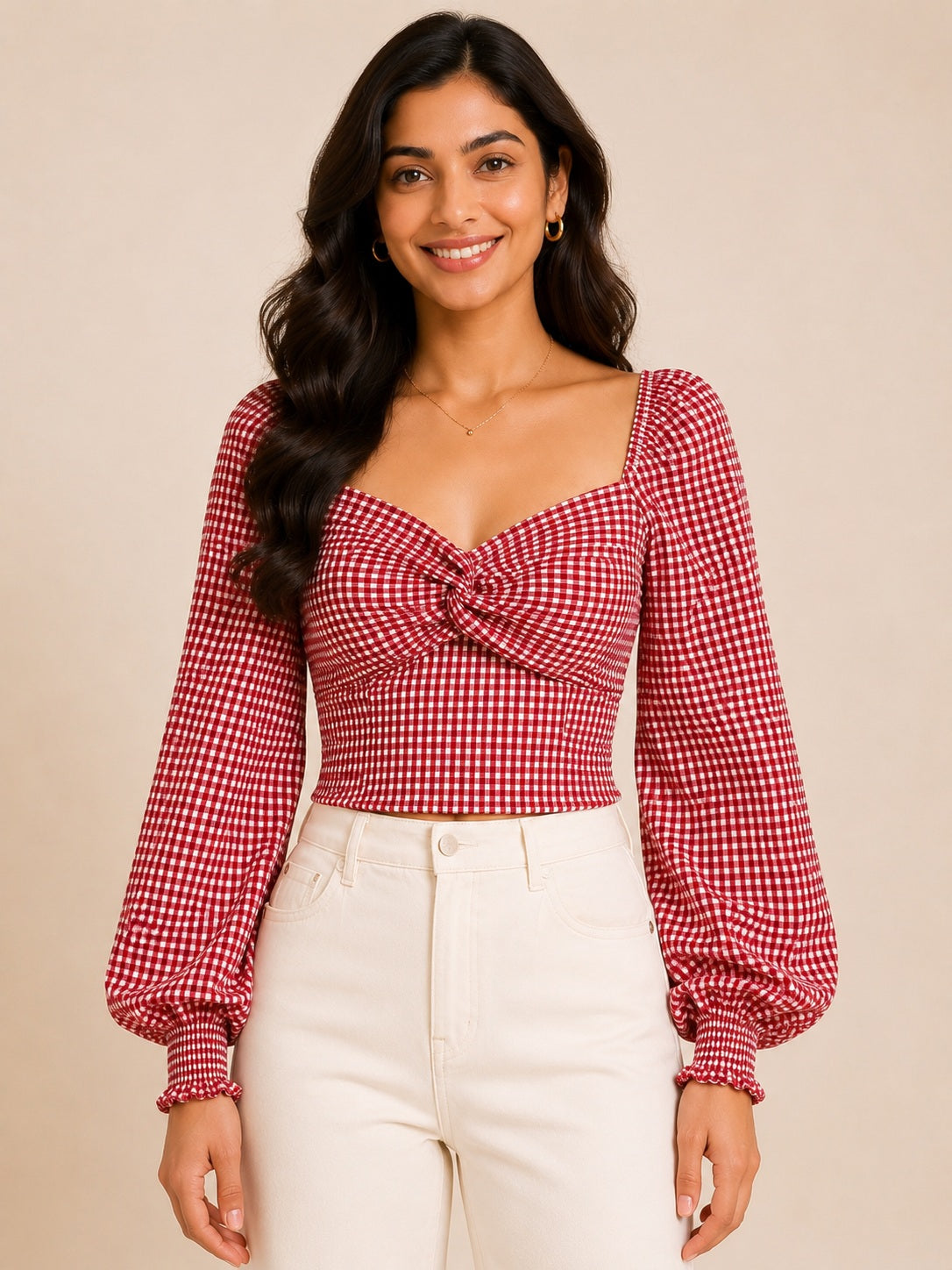 Red Checked Knotted Top
