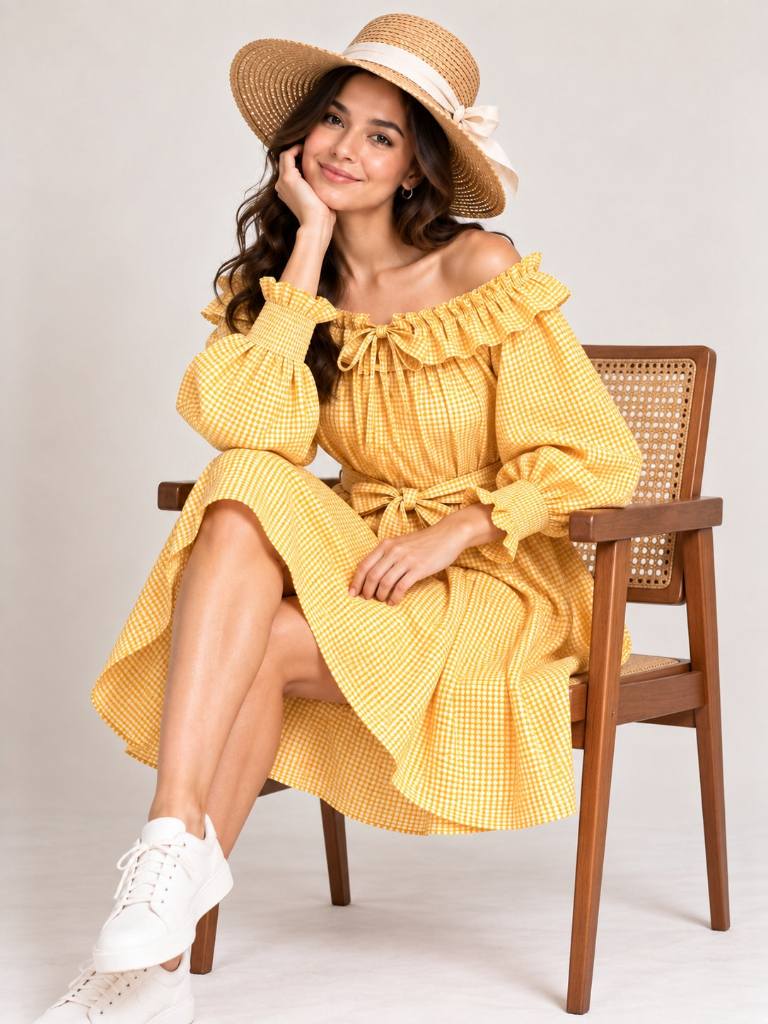 Yellow Checked Cotton Dress