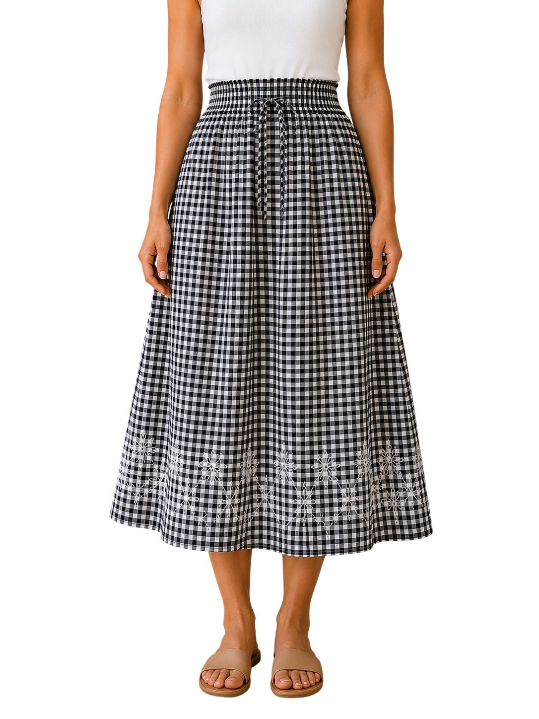 Black Checked Cotton Skirt