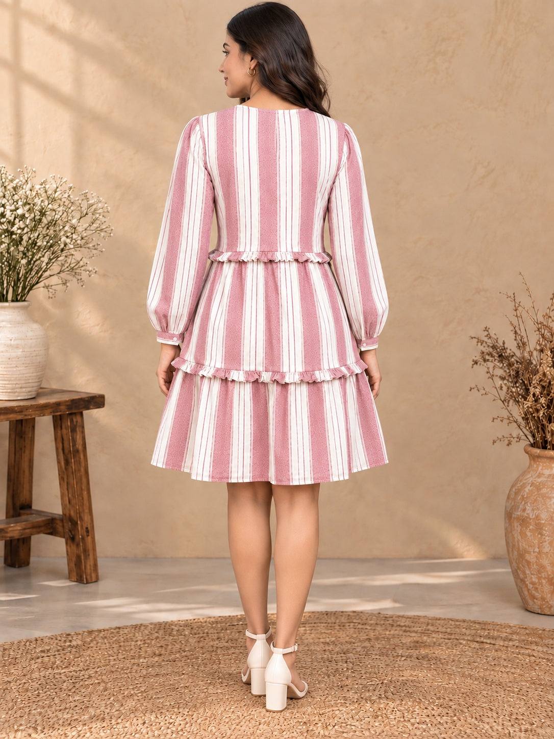 Pink Striped Frill Dress