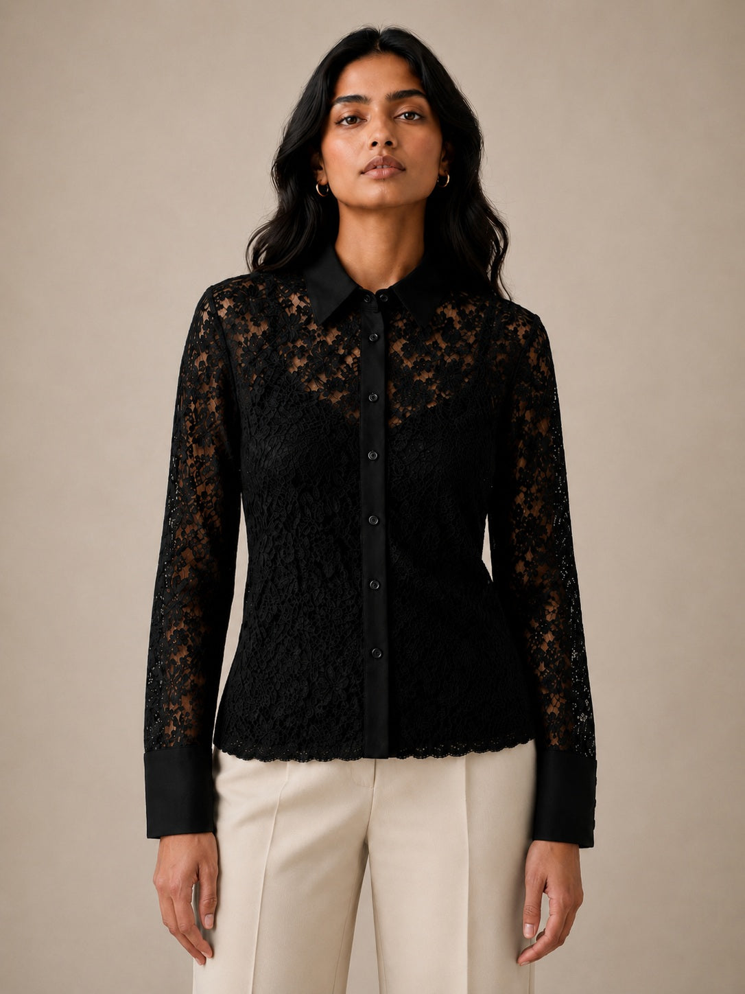 Black Floral Mesh Top