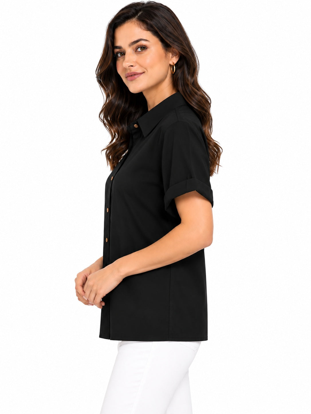Black Short Sleeve Cotton Linen Shirt