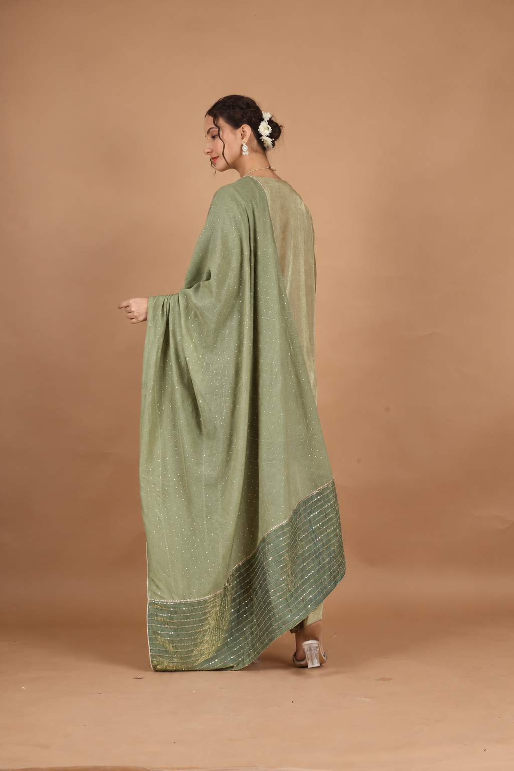 Green Zari Embroidered Kurta Set  - Set of 2
