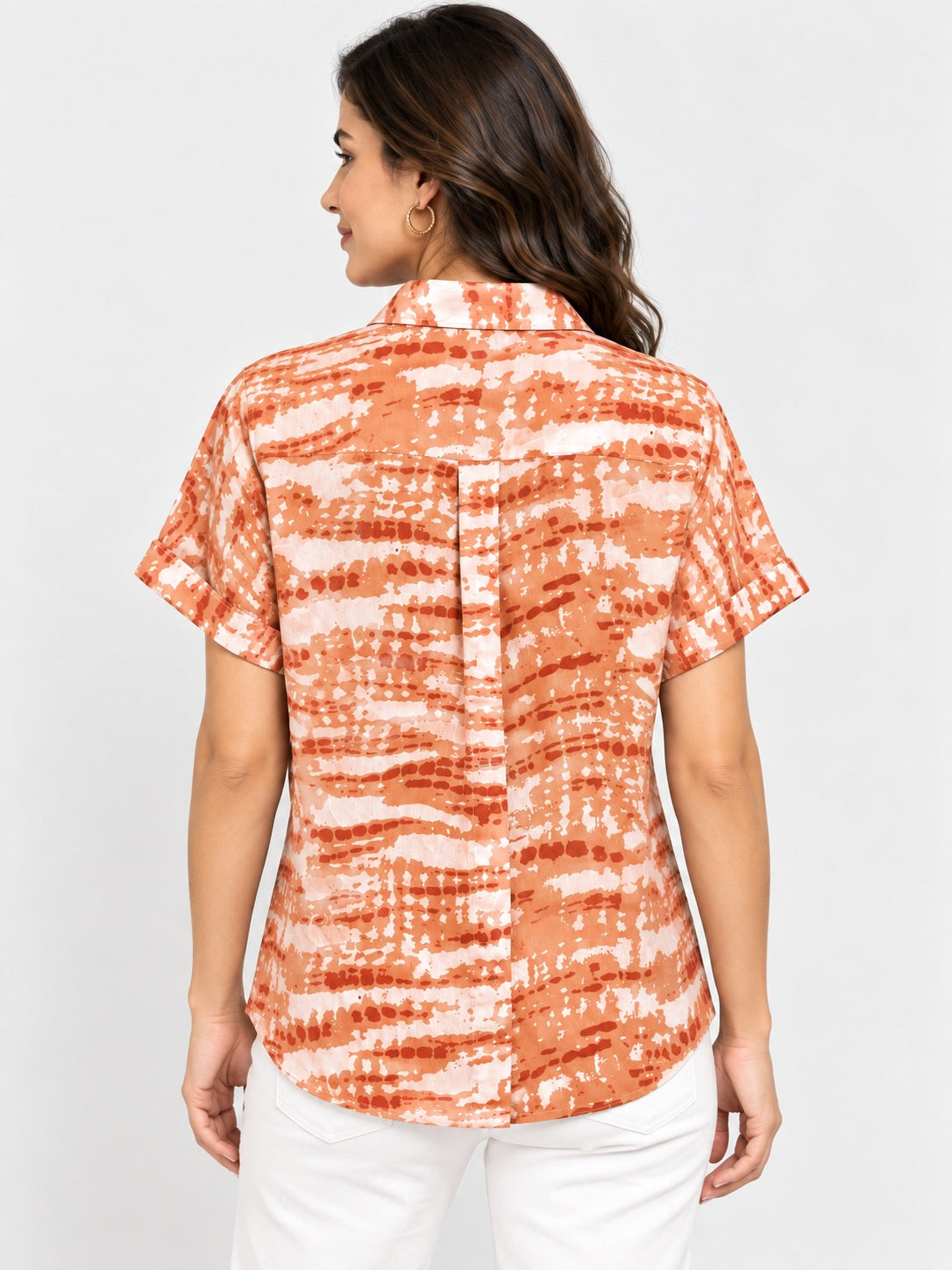 Lush Orange Printed Geargette Shirt