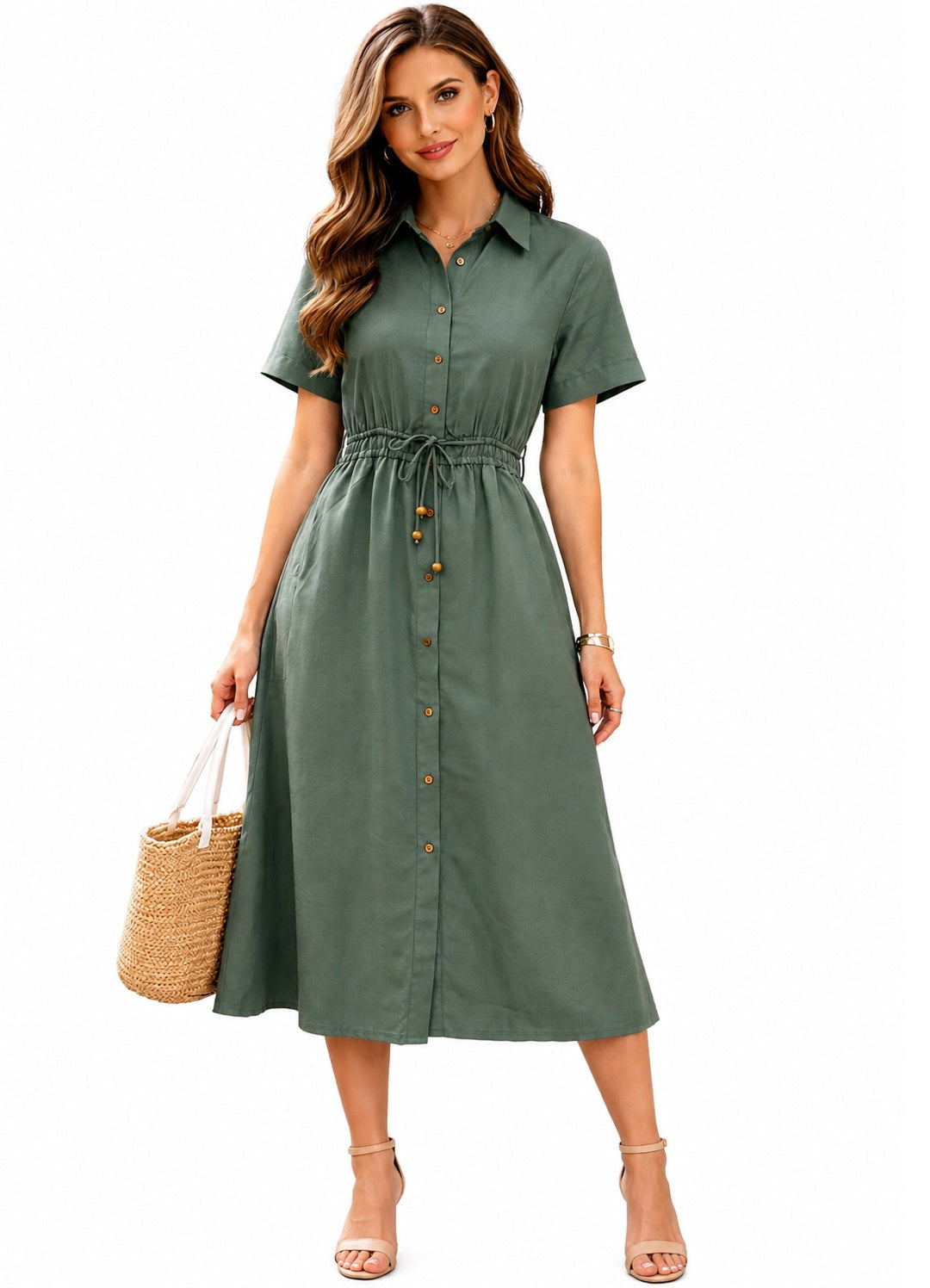 Olive Haze Cotton Shirt Dress